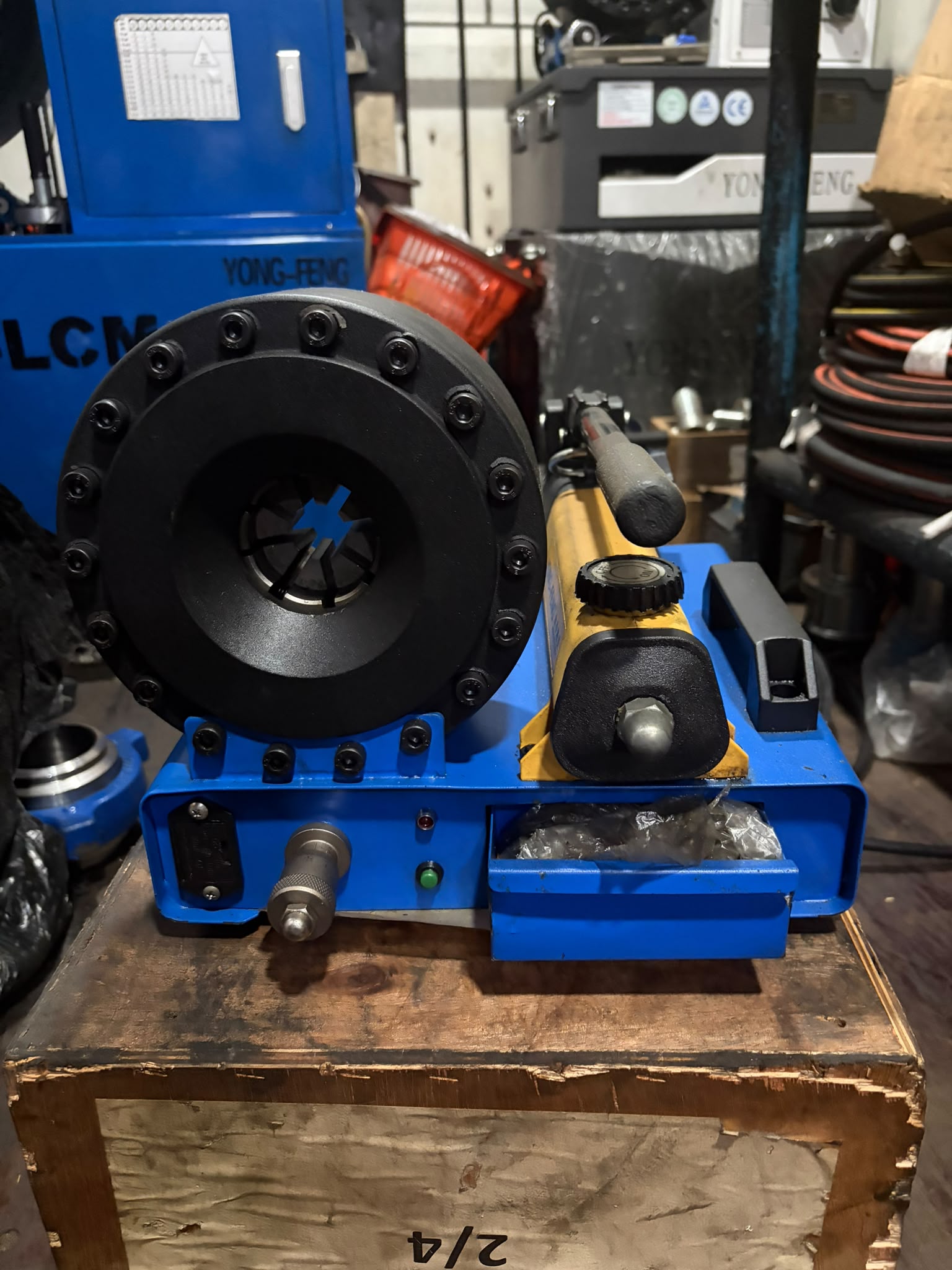 A finished hydraulic hose assembly after crimping