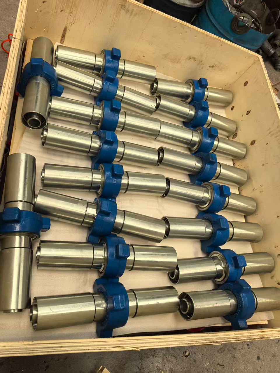 Hammer union fittings crated and ready for dispatch