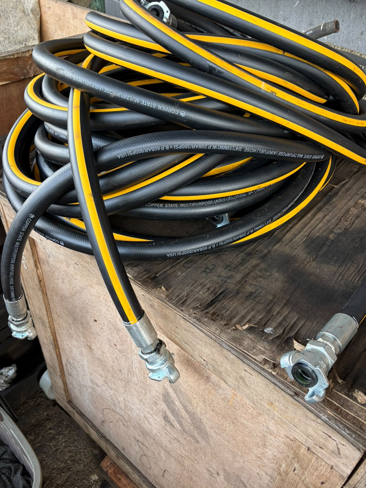 Hydraulic hose stock laid out for assembly